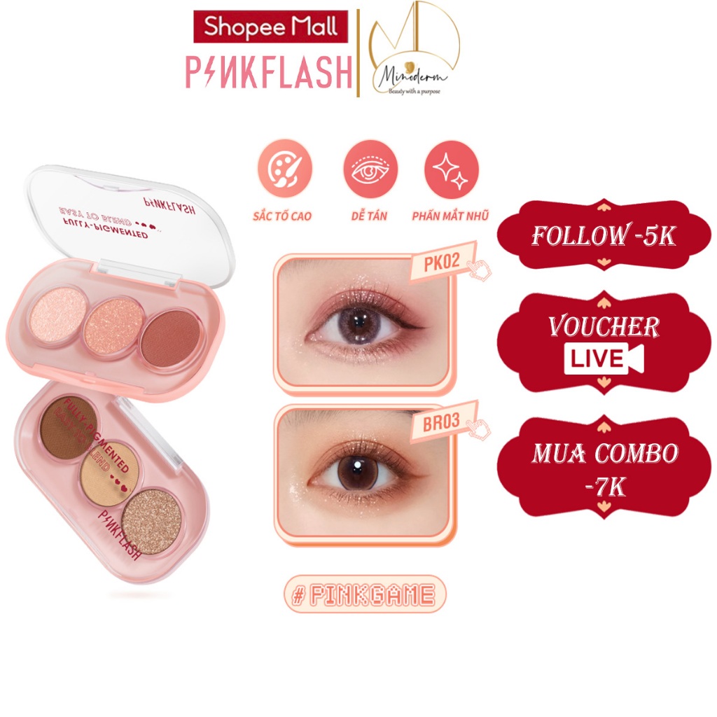 Bảng phấn mắt PINKFLASH tông màu hồng sắc tố cao lâu trôi 11 màu tùy chọn 60g E23