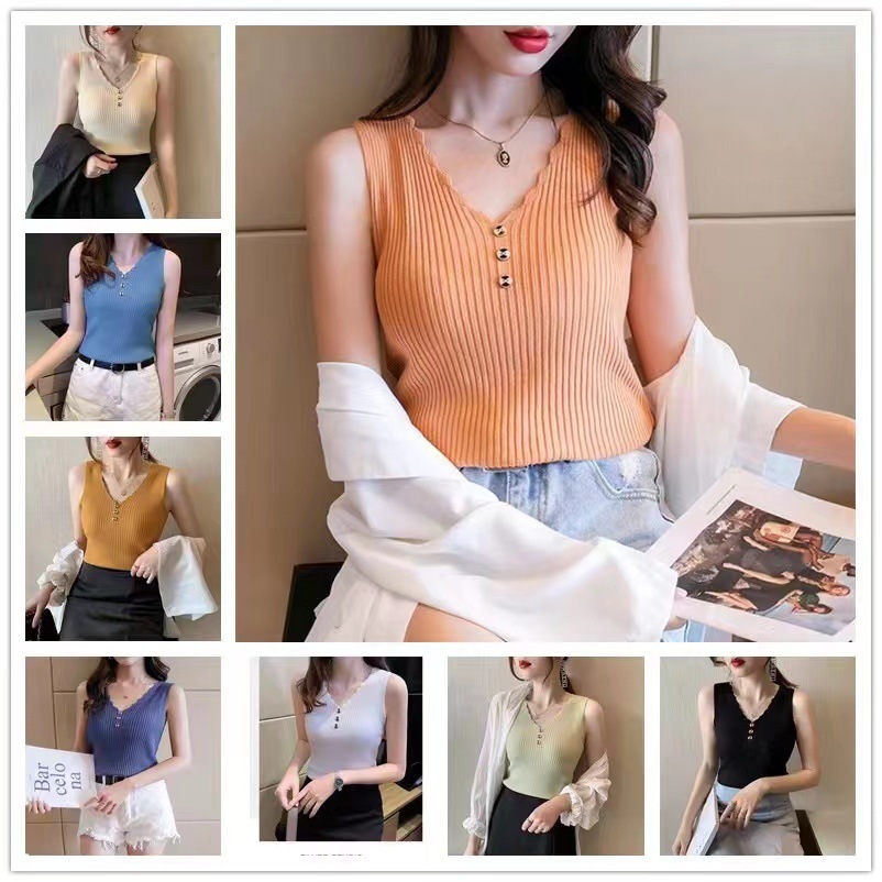 MS21 Áo len sát nách cổ 3 phân, áo len ba lỗ nữ mặc trong vest blazer phiên bản Hàn Quốc