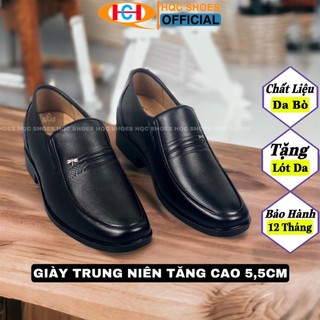 Giày lười công sở tăng chiều cao da bò HQC SHOES GC-332 Đen