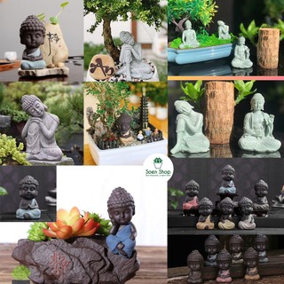 Tượng phật Di Lặc trang trí mô hình tiểu cảnh Cây phong thủy, sen đá, xương rồng, để bàn làm việc