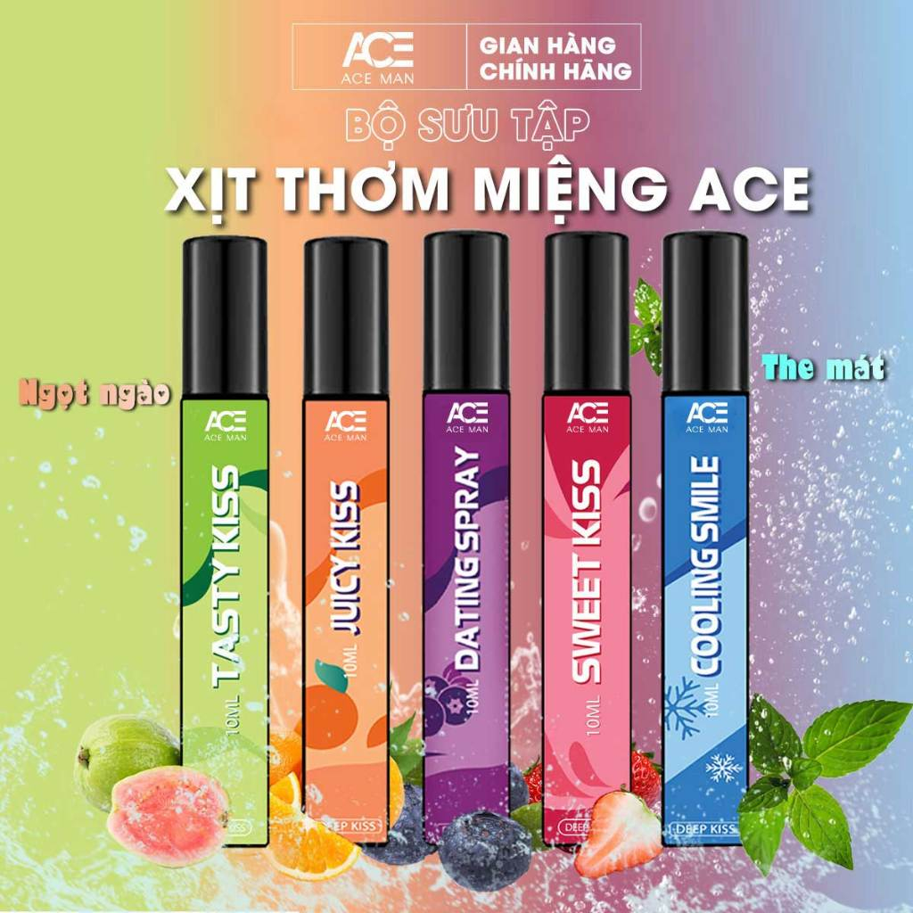 Xịt thơm miệng ACE MAN Deep Kiss 10ml cho nam nữ hương vị trái cây tự nhiên ngọt ngào the mát