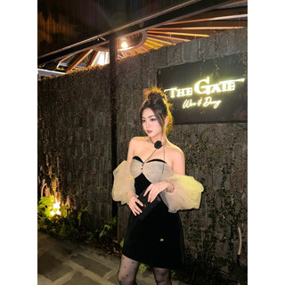 DEELUCID - Aline Dress (Váy đen nhung corset tay bồng lưới)