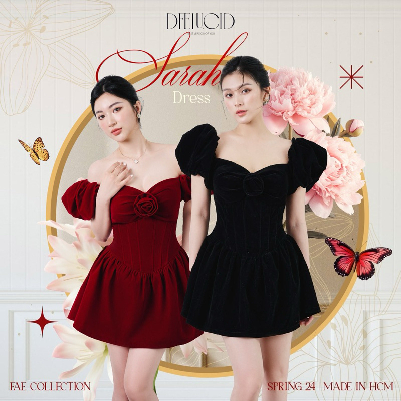 DEELUCID - SARAH DRESS (Váy Nhung Velvet cao cấp corset hoa)