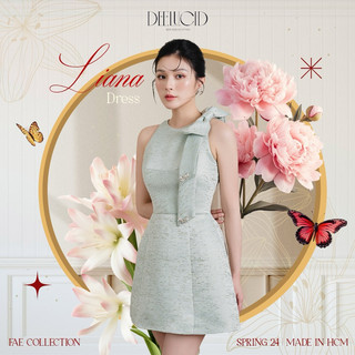 DEELUCID - Liana Dress (Gấm vân gỗ nơ đính đá cao cấp)