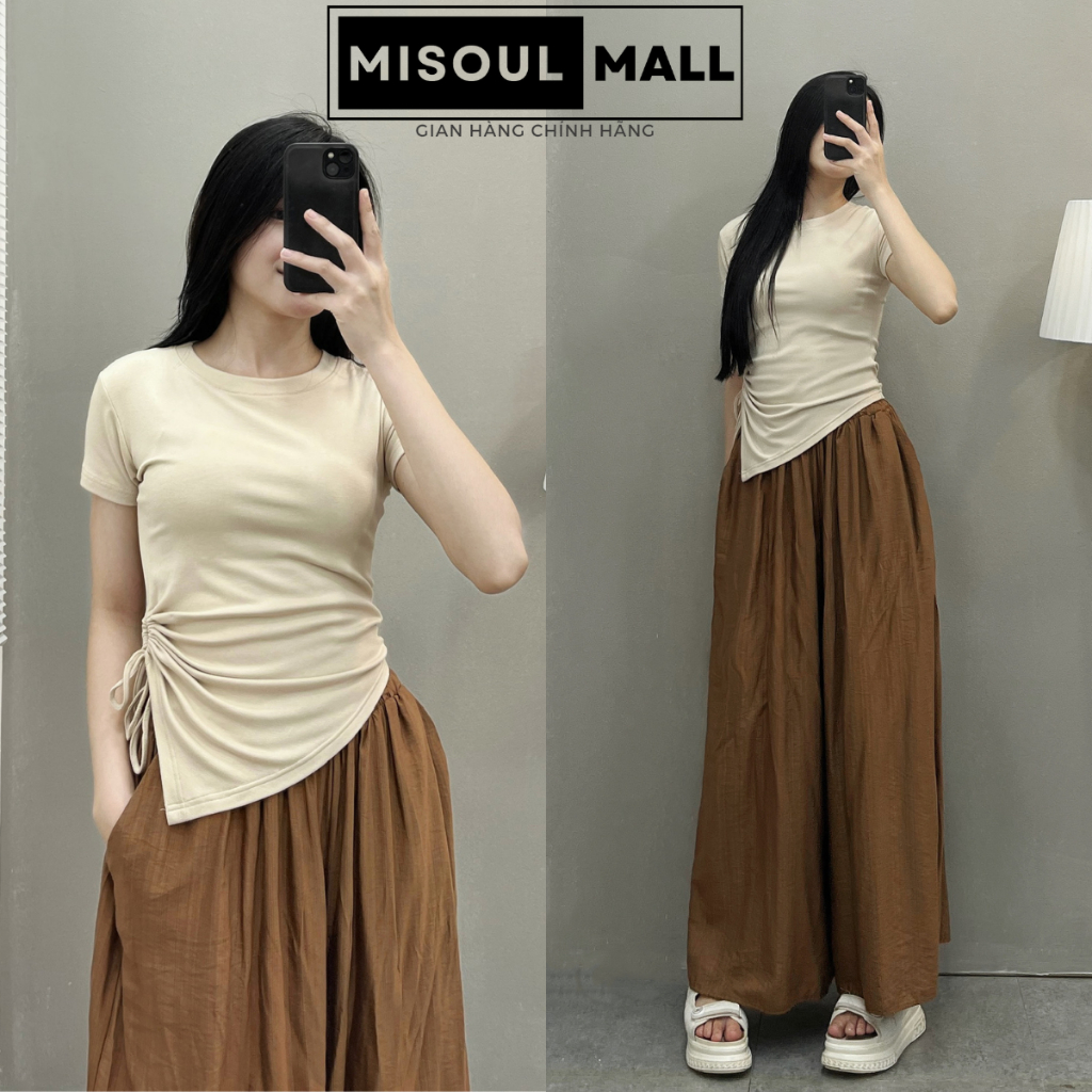 Áo thun vạt chéo rút dây MiSoul Mall xinh xắn nhiều màu, tôn dáng cổ tròn -200 | BigBuy360 - bigbuy360.vn