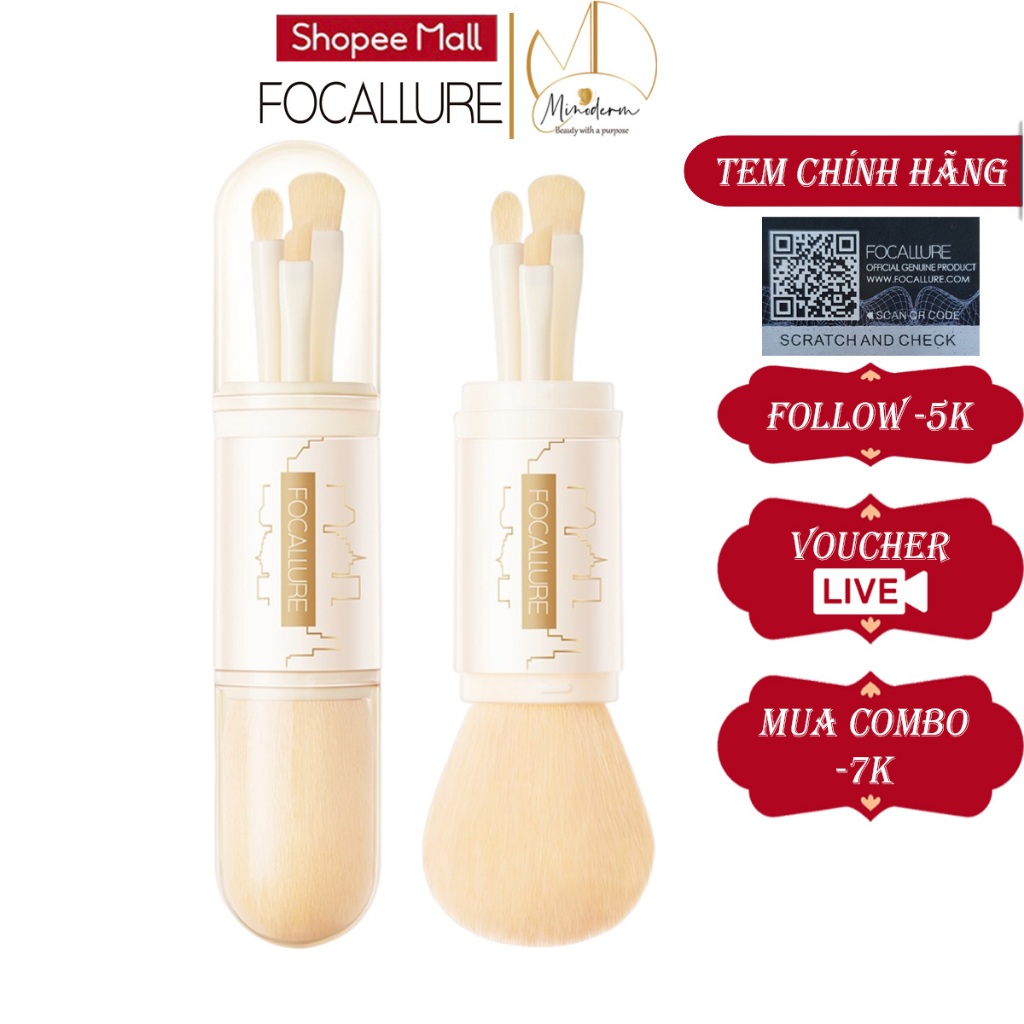 Cọ trang điểm Focallure hộp 4 cây cọ trang điểm 2 đầu chuyên nghiệp 48.5g FA-T02