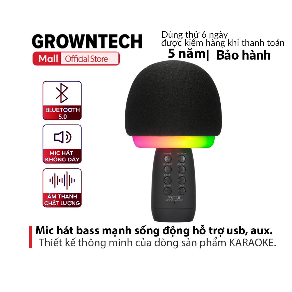 Micro kiêm loa bluetooth karaoke WS 910 WS910 WS-910 đèn led 4in1, mic hát bass mạnh sống động hỗ trợ usb, aux, thẻ nhớ