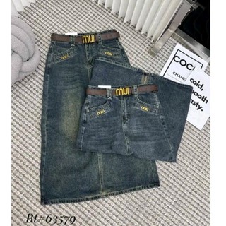 Chân váy jeans dài chữ m kèm đai hàng qcl1