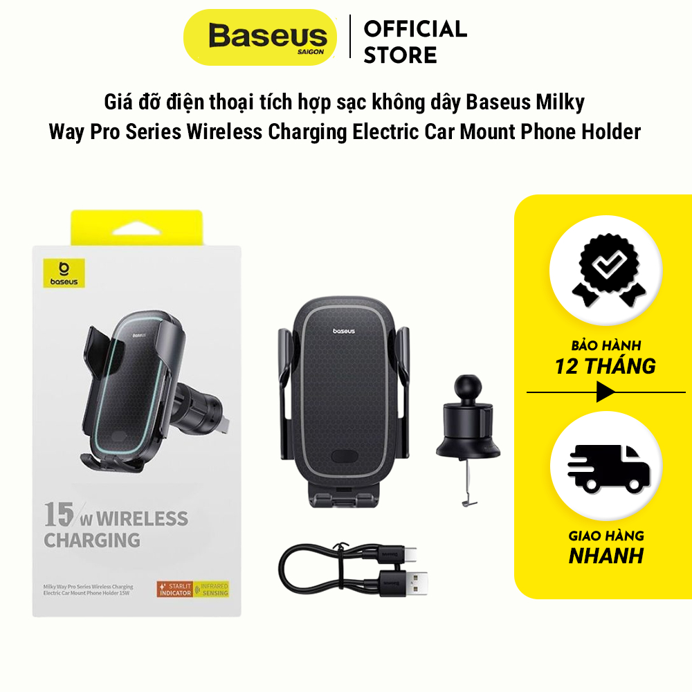 Giá đỡ điện thoại tích hợp sạc không dây Baseus Milky Way Pro Series Wireless Charging Electric Car Mount Phone Holder