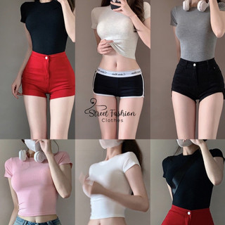 Áo thun len tăm cộc tay croptop, áo dáng ôm body basic tôn dáng, trẻ trung
