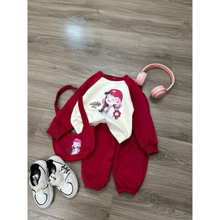set bộ cho bé chất nỉ dầy dặn_ Bộ Nỉ thu đông cho bé gái kèm túi đeo labubu