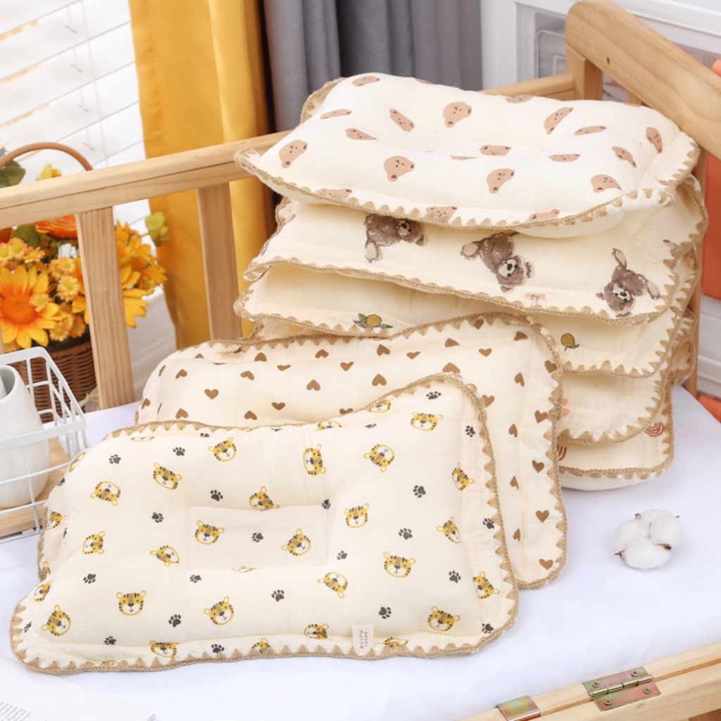 Gối cho bé , Gối sơ sinh vải xô thiết kế lõm cao cấp phong cách Hàn Quốc cho bé