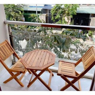 Bàn cafe để ngoài trời chất liệu gỗ thập cẩm, combo Rẻ Vô Địch