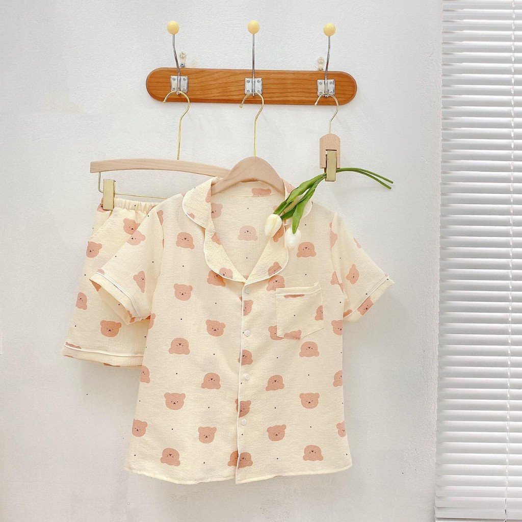 Pijama cộc tay ngắn chất đũi xốp mềm mát freesize