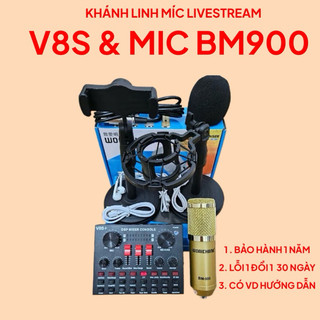 Trọn Bộ Hát Thu Âm Sound-Card V8 V8S + Micro BM900 Live Stream Oneline Tại Nhà - Bộ hát karaoke livestream giá rẻ