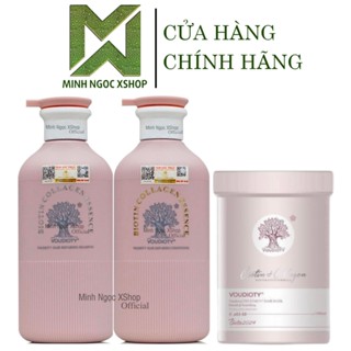 Bộ dầu gội xả, kem ủ tóc phục hồi hương nước hoa Biotin Collagen Voudioty Pink 500ML