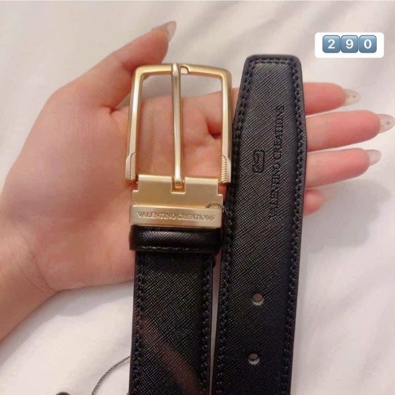 Sẵn thắt lưng dây nịt xỏ lỗ khóa vàng Valentino pin buckle