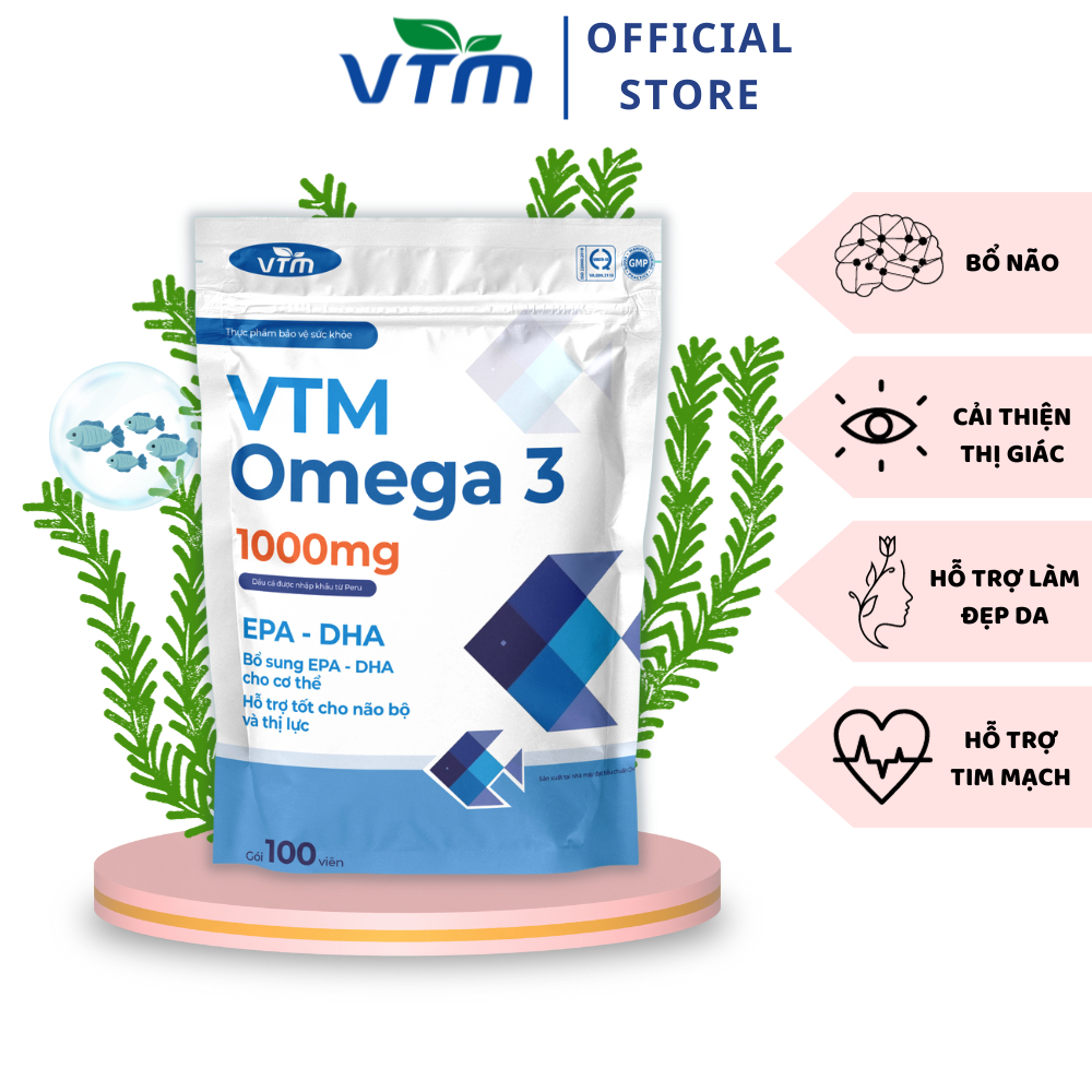 Viên uống dầu cá VTM OMEGA 3 tăng cường thị lực, bảo vệ tim mạch - gói 100 viên