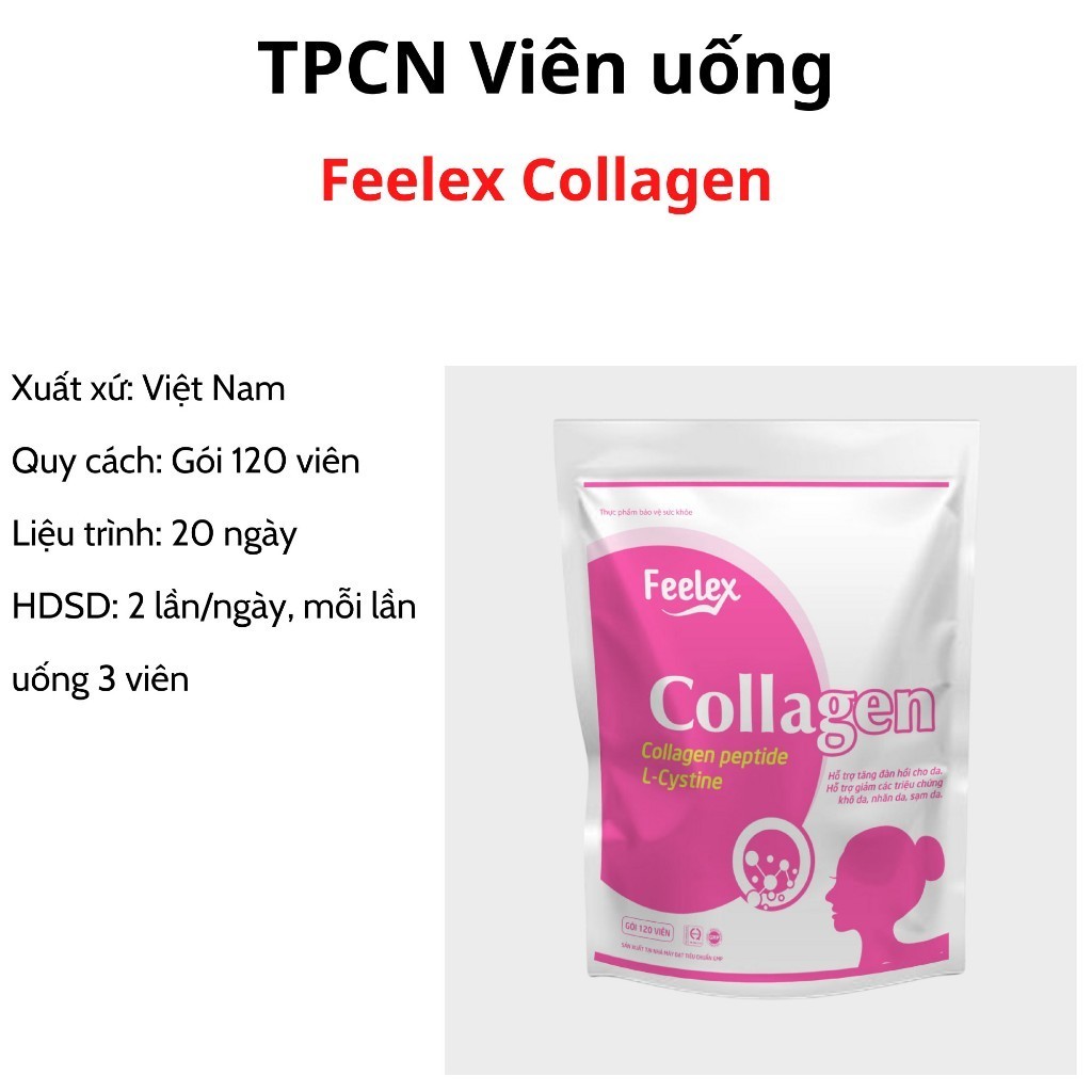 Viên uống VTM Feelex Collagen giúp làm đẹp da, chống lão hóa gói 120 viên