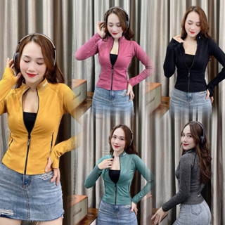 [Hỏa Tốc][36-60kg] Áo Khoác Thể Thao Nữ Vải Thun Dệt Kim Thể Thao Nữ Form Ôm Body [Ko Nón Isolox]. Áo Khoác Ko Nón Nữ
