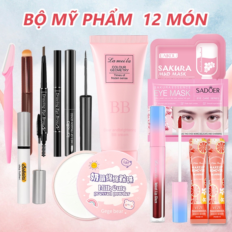 12 món set trang điểm Bộ trang điểm từ a đến z bộ makeup đầy đủ set trang điểm chuyên nghiệp bộ mỹ phẩm trang điểmKB-T12