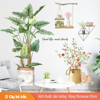 Decal trang trí tường - Cây dương và cây lựu hồng-BA2226