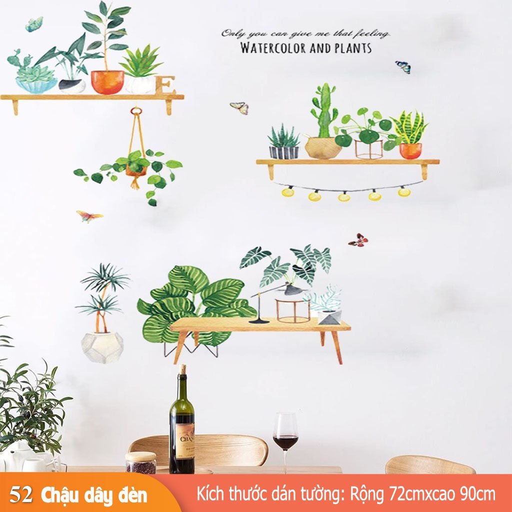 Decal Dán Tường Chậu Cây Dây Đèn-BA7290