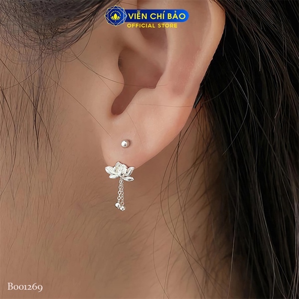 Bông tai bạc nữ hoa sen xích bi chất liệu bạc 925 - Viễn Chí Bảo B001269