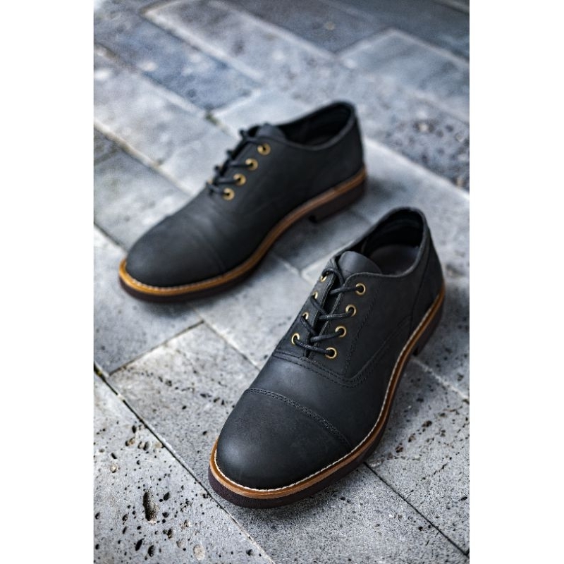 Giày da sáp nam da bò steeler oxford cổ thấp màu đen ( hàng cũ second hand )