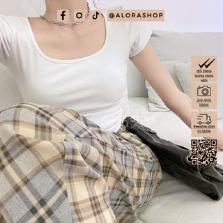 Áo phông dáng ngắn croptop cổ vuông trắng, đen thời trang nữ Alora