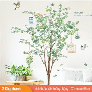 Decal trang trí tường - Cây ổi và lồng chim-BA2188