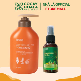 Combo Sữa Tắm Thảo Dược Hữu Cơ Gừng Nghệ 500g + Tinh chất dưỡng tóc KOKO Cỏ Cây Hoa Lá 100ML