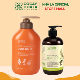 Combo Sữa Tắm Thảo Dược Hữu Cơ Gừng Nghệ 500g + Dầu gội thảo dược Hà thủ ô Cân Bằng Sắc Tố Melanin Cỏ Cây Hoa Lá 450g