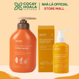 Combo Sữa Tắm Thảo Dược Hữu Cơ Gừng Nghệ Cỏ Cây Hoa Lá 500g + Dung dịch vệ sinh phụ nữ Gel X2 Nano Nghệ 150ml