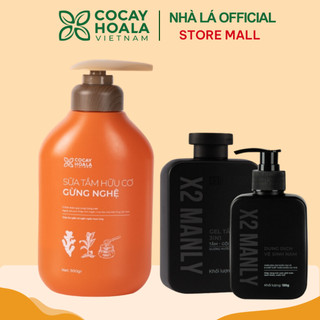 Combo Sữa Tắm Thảo Dược Hữu Cơ Gừng Nghệ Cỏ Cây Hoa Lá 500g và Dung dịch vệ sinh nam X2manly Cocayhoala Vietnam