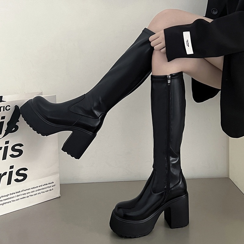 Sẵn HCM - Boots Da Cổ Cao Đế Cao 9,5cm Siêu Hack Dáng