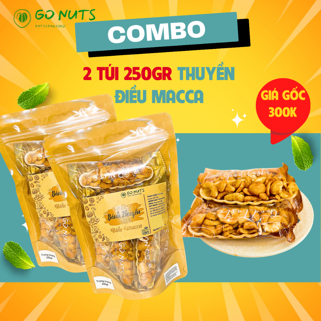 500g Bánh thuyền Điều Macca GO NUTS Bánh ăn kiêng không đường bánh hạt dinh dưỡng ngũ cốc thuần chay