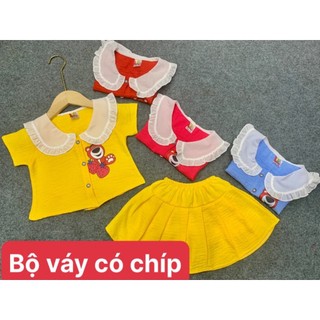 Set Áo Kèm Chân Váy Đũi Vân Bé (giao màu ngẫu nhiên)