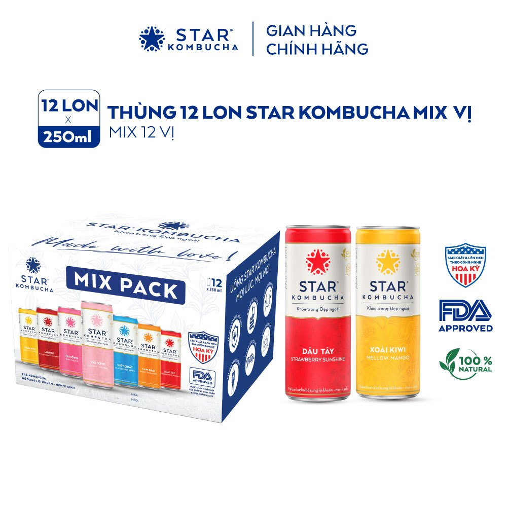 Thùng 12 Lon Trà Star Kombucha All-In-One (250Ml/Lon) - Trà Lên Men...