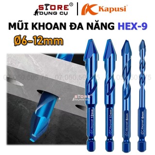  6-12mm Mũi khoan gạch cứng HEX-9 KAPUSI JAPAN mũi khoan V2 chân lục giác đa năng chuyên gạch men HRC 40 mũi lệch tâm 
