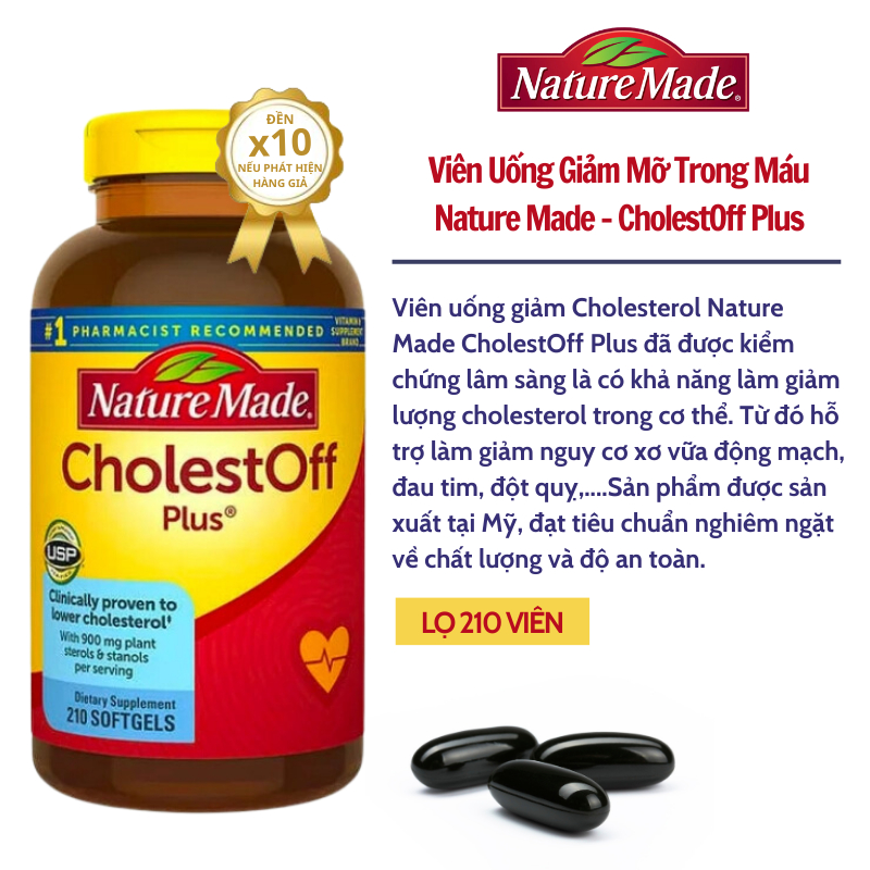 Giảm cholesterol trong máu Nature Made CholestOff Plus giúp ngăn ngừa các