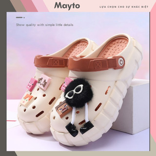Dép cross sục nữ Chính Hãng BEICE kèm set charm cục lông 3 cm cm kiểu sandal quai hậu CS-50