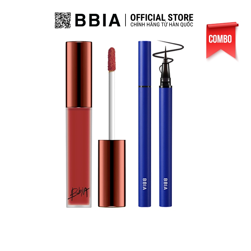 Combo cho Nàng bao gồm 1 Son Kem Lì Bbia Last Velvet Lip Tint màu tự chọn ( 25, 36, 12, 24, 02) và 1 Kẻ mắt nước