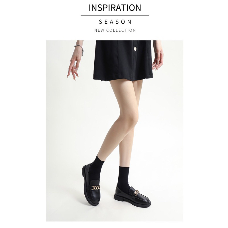 Giày lười nữ Ulzzang da mềm phối khoá mắt xích đế cao 2cm