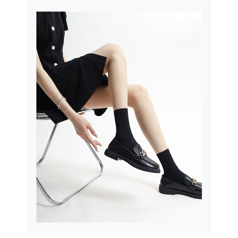 Giày lười nữ Ulzzang da mềm phối khoá mắt xích đế cao 2cm