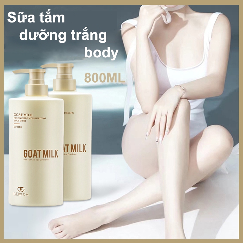 Sữa tắm dê sữa tắm trắng da sữa tắm tẩy tế bào chết 800ml Làm trắng và dưỡng ẩm giảm mụn lưng