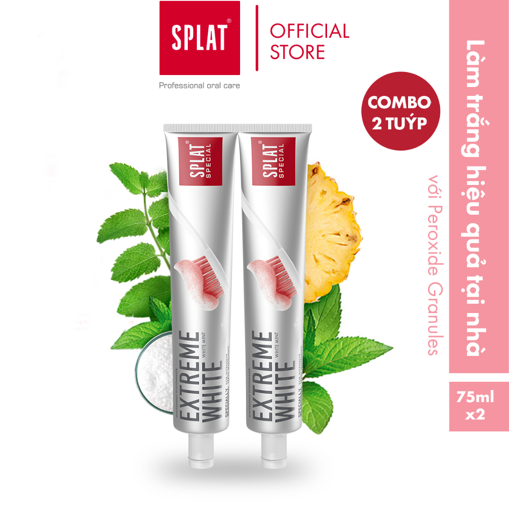 Combo 2 kem đánh răng trắng răng  SPLAT Extreme White  bật 2.5 tone tại nhà sau 30 ngày 75ml