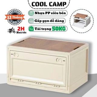 Thùng Đựng Đồ Gấp Gọn 65L Bằng Nhựa PP Cao Cấp, Thùng Nhựa Dã Ngoại Camping Có Mặt Gỗ Chịu Lực Tốt