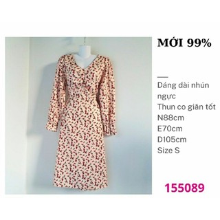 Đầm 155089, đầm xòe dáng dài tay dài nhúng ngực chất thun co giãn size S mới 99%
