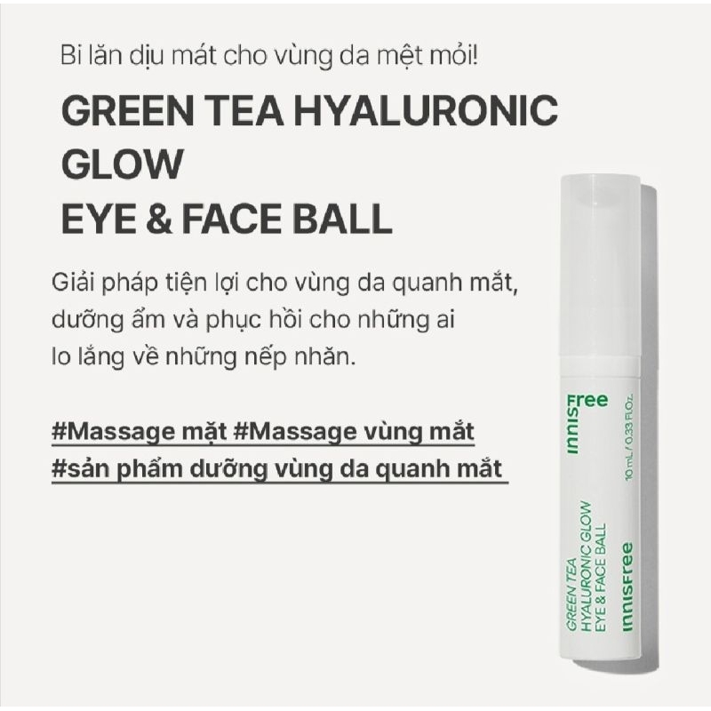 (Mẫu Mới) Sản phẩm dưỡng da vùng mắt dạng thanh lăn INNISFREE Green Tea Seed Hyaluronic Glow Eye 10ml